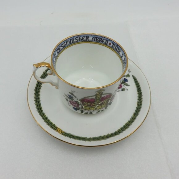 AYNSLEY Queen Elizabeth II Coronation 1953 Bone China Tea Cup & Saucer Set - Picture 2 of 11